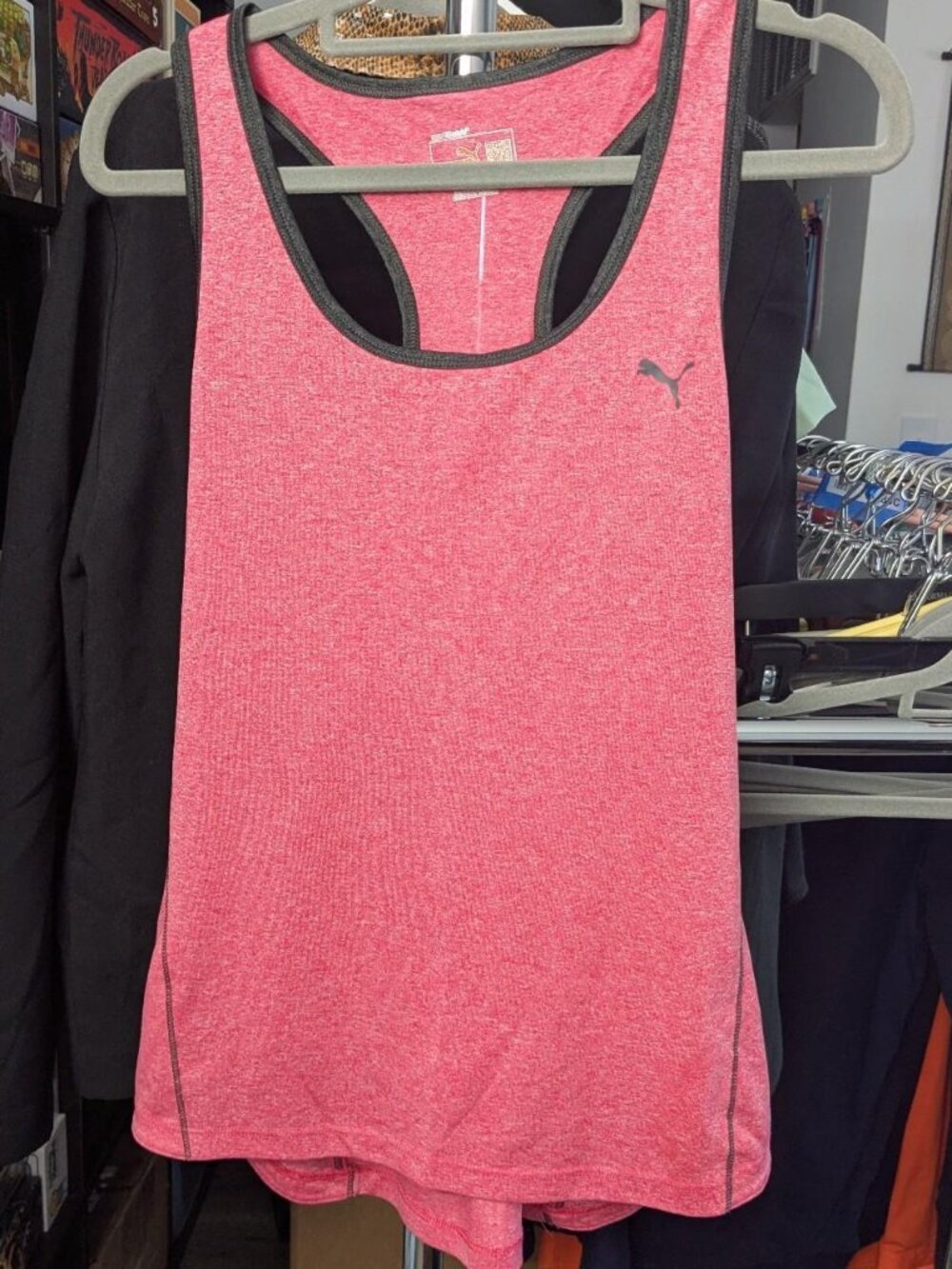 Puma Pink & Black Heather Workout Tank Top Size L